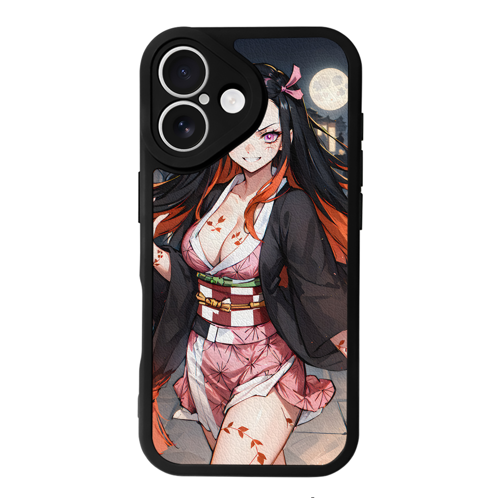 （画像用） 鬼滅の刃（きめつのやいば）竈門 禰󠄀豆子／かまど ねずこ Kamado Nezuko 【iPhone 16シリーズ対応】シリコンスマホケース（レザー調） 材質：シリコン